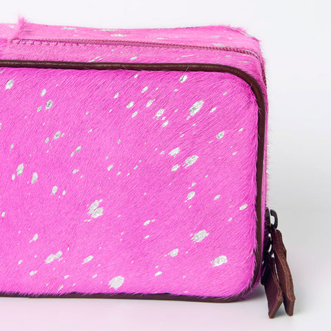 American Darling Pink Paint Splatter Hair-On Cowhide Jewelry case