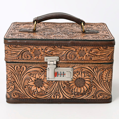 American Darling Hand-Tooled Leather Locking Jewelry Case Western Floral Organizer Box
