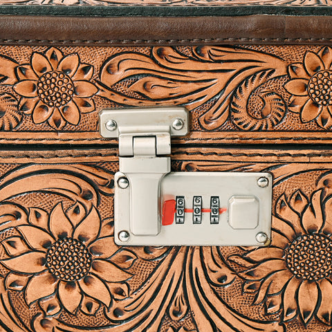 American Darling Hand-Tooled Leather Locking Jewelry Case Western Floral Organizer Box