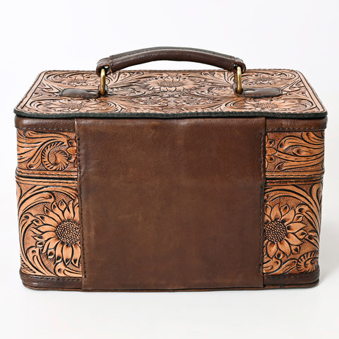 American Darling Hand-Tooled Leather Locking Jewelry Case Western Floral Organizer Box