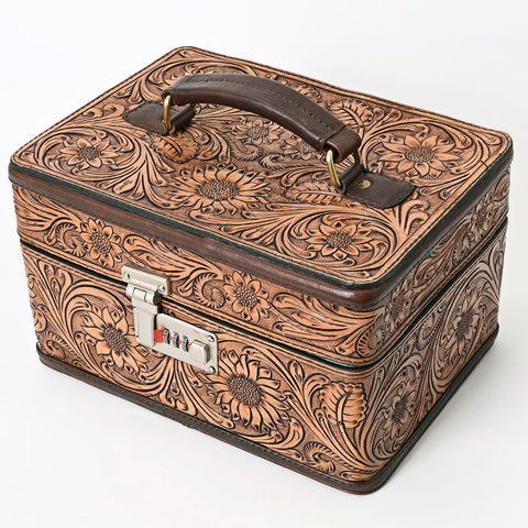 American Darling Hand-Tooled Leather Locking Jewelry Case Western Floral Organizer Box