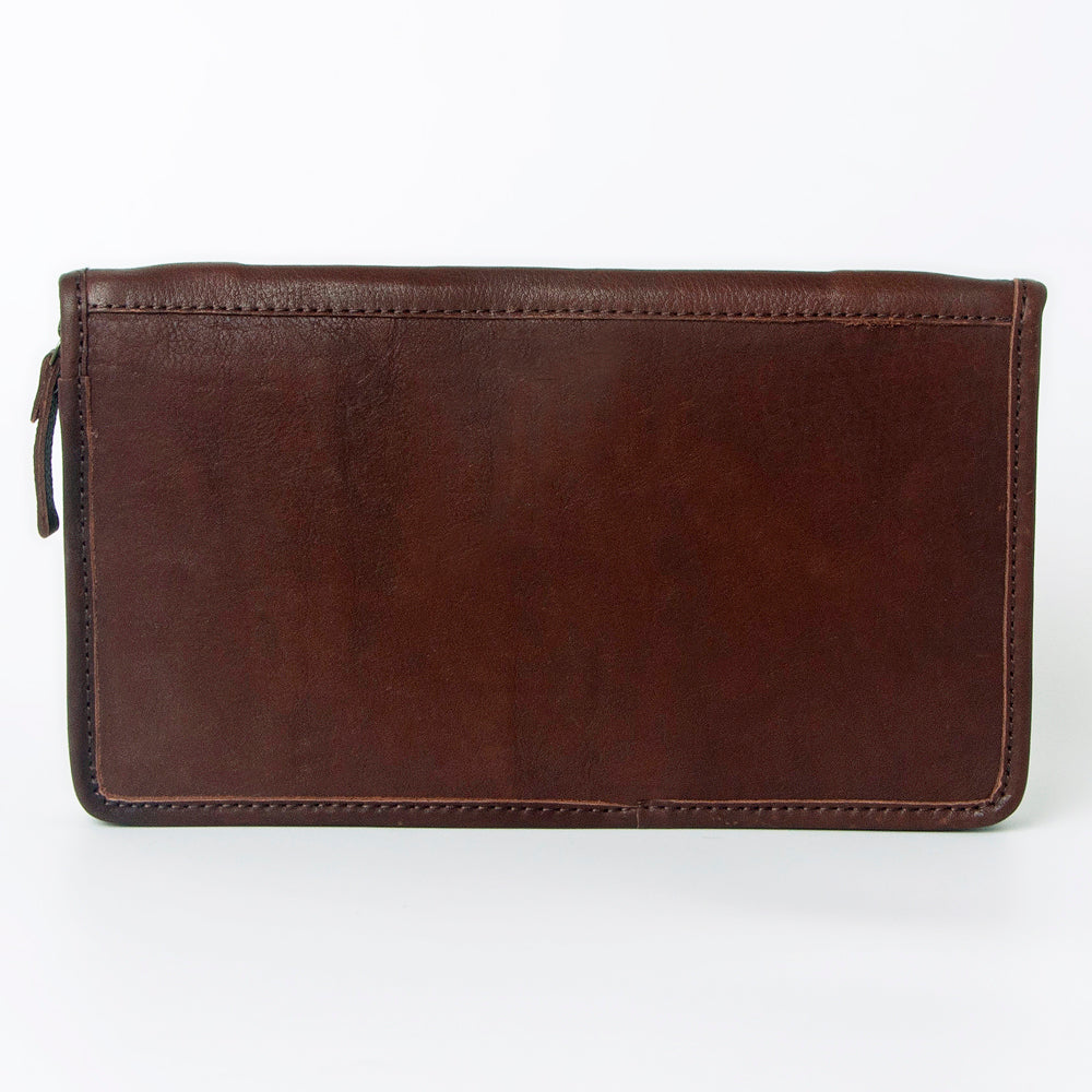 ADBGA323 Hair-On Cowhide & Tooled Leather Western Zip Jewelry Case Floral Edge Design