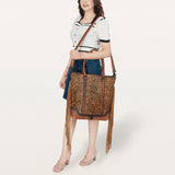 LC-ADBG1030 Cheetah Print Hair-On Leather Western Tote Bag with Fringe-Annie Collection by American Darling