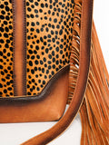 LC-ADBG1030 Cheetah Print Hair-On Leather Western Tote Bag with Fringe-Annie Collection by American Darling