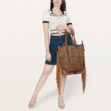 LC-ADBG1030 Cheetah Print Hair-On Leather Western Tote Bag with Fringe-Annie Collection by American Darling