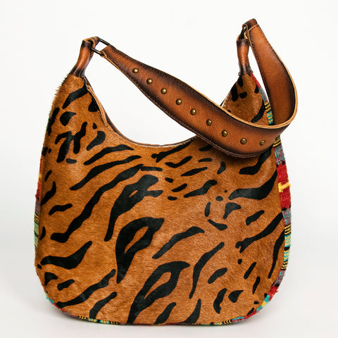 American Darling Hair-On Cowhide Hobo Bag with Handwoven Saddle Blanket Sides Western Leather