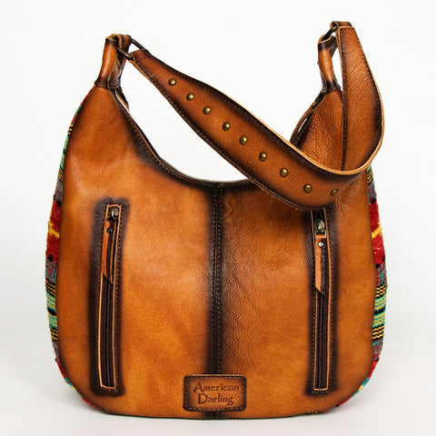 American Darling Hair-On Cowhide Hobo Bag with Handwoven Saddle Blanket Sides Western Leather