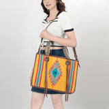 LC-ADBG1033 Southwestern Wool & Leather Tote Bag-Hand-Tooled Straps & Tribal Pattern