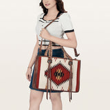 LC-ADBG1033 Southwestern Wool & Leather Tote Bag-Hand-Tooled Straps & Tribal Pattern