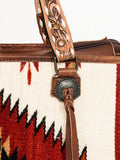 LC-ADBG1033 Southwestern Wool & Leather Tote Bag-Hand-Tooled Straps & Tribal Pattern