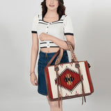 LC-ADBG1033 Southwestern Wool & Leather Tote Bag-Hand-Tooled Straps & Tribal Pattern