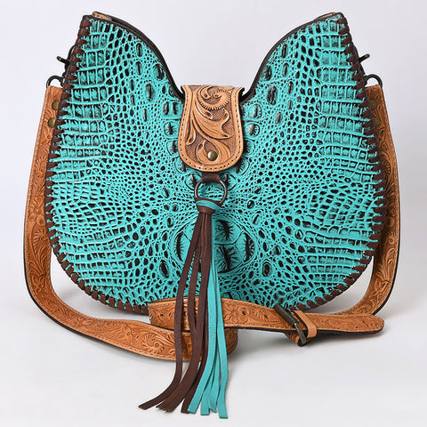 American Darling Crocodile Embossed Hand Tooled Leather Western Crossbody Bag