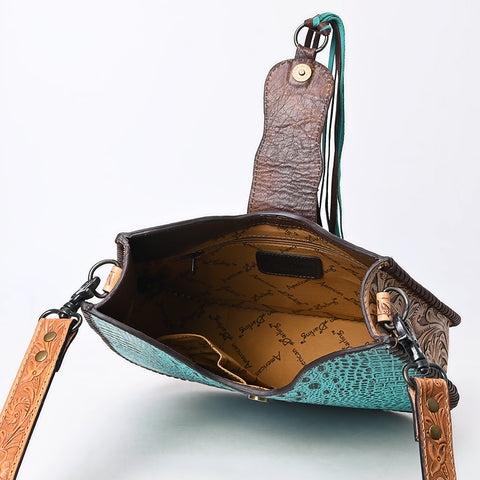 American Darling Crocodile Embossed Hand Tooled Leather Western Crossbody Bag