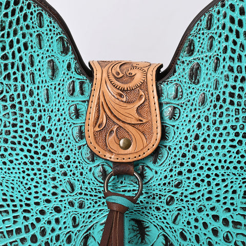 American Darling Crocodile Embossed Hand Tooled Leather Western Crossbody Bag