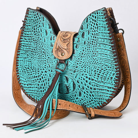 American Darling Crocodile Embossed Hand Tooled Leather Western Crossbody Bag