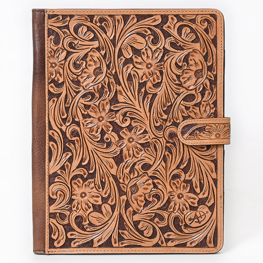 ADBG1040 Hand Tooled Western Leather Portfolio-Mosaic Trim Organizer