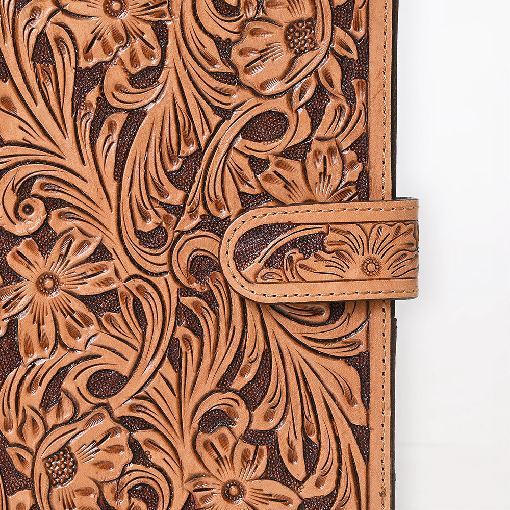 ADBG1040 Hand Tooled Western Leather Portfolio-Mosaic Trim Organizer