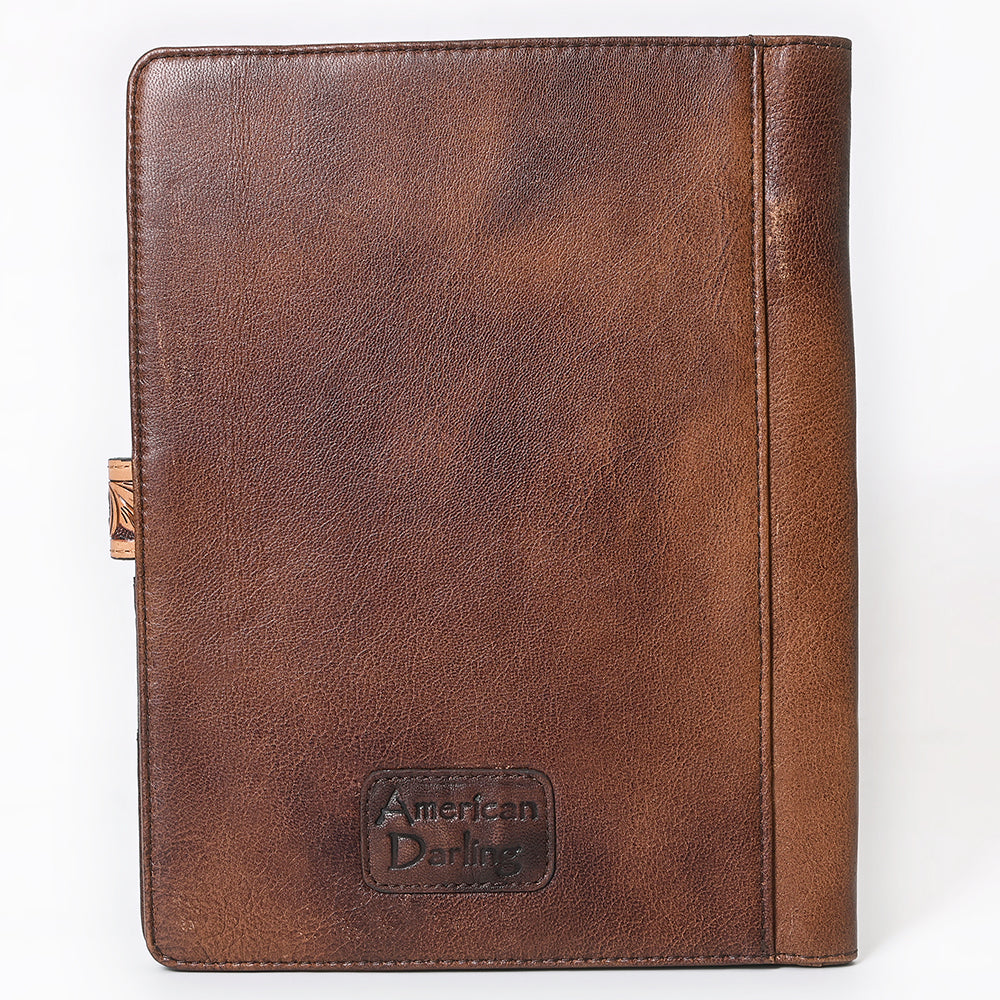 ADBG1040 Hand Tooled Western Leather Portfolio-Mosaic Trim Organizer