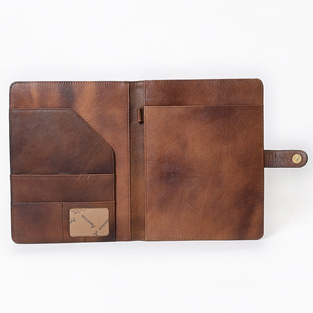 ADBG1040 Hand Tooled Western Leather Portfolio-Mosaic Trim Organizer