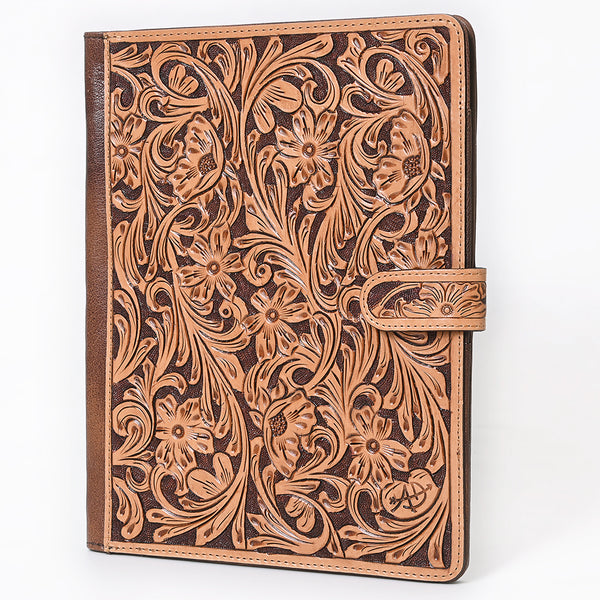 ADBG1040 Hand Tooled Western Leather Portfolio-Mosaic Trim Organizer