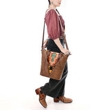 ADBG1047 Southwestern Wool Saddle Blanket & Leather Tote Bag-Handmade Western Purse by American Darling