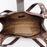 LC-ADBGI222B Tooled Leather Hair-On Hobo Bag with Turquoise Concho - Western Shoulder Purse