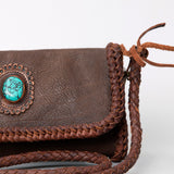 ADBGM267 Mini Western Leather Wallet - Braided Edge & Turquoise Concho