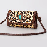 LC-ADBGM267C Leopard Print Mini Wallet - Braided Leather & Turquoise Concho