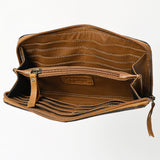 ADBGA629 Hand-Tooled Leather Wallet with Floral Scrollwork & Zip Closure
