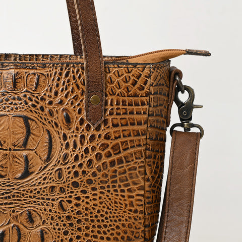 Crocodile Embossed Genuine Leather Western Tote Compact Handbag by American Darling