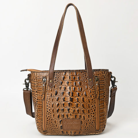 Crocodile Embossed Genuine Leather Western Tote Compact Handbag by American Darling