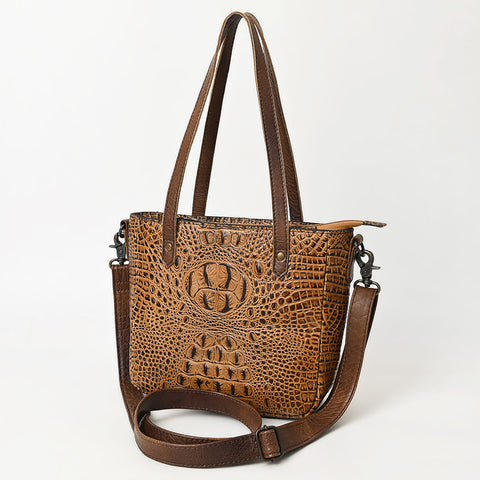 Crocodile Embossed Genuine Leather Western Tote Compact Handbag by American Darling