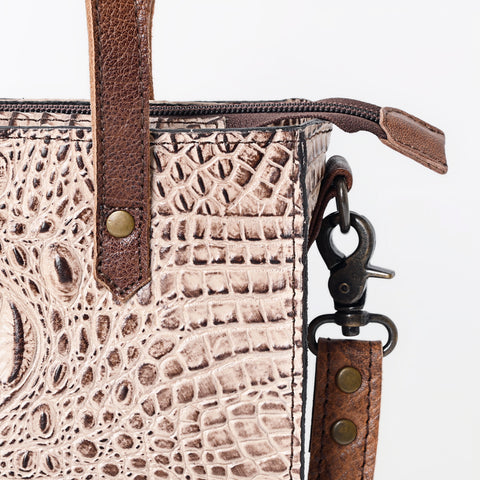 Crocodile Embossed Genuine Leather Western Tote Compact Handbag by American Darling