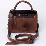 ADBG983 Hair-On Cowhide & Croc Embossed Leather Crossbody Purse with Turquoise Conchos Western Fringe Bag