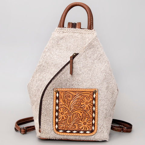 ADBG883 American Darling Western Backpack with Hand Tooled Floral Leather and Hair-On Cowhide