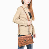 ADBG1057 Tooled Leather Western Wallet Crossbody Bag-Floral Braided Strap by American Darling