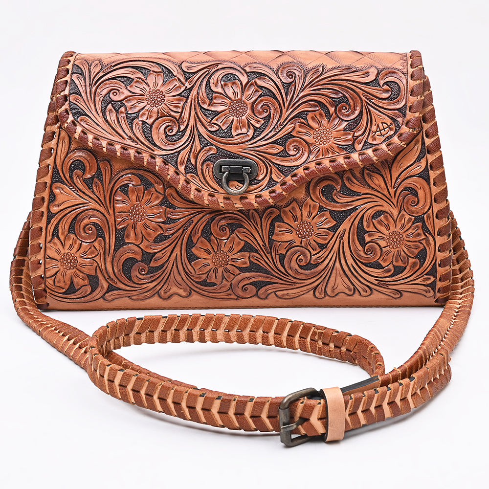 American Darling Handcrafted Western Leather Crossbody Bag Intricate Tooled Floral Design