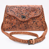 ADBG1057 Tooled Leather Western Wallet Crossbody Bag-Floral Braided Strap by American Darling