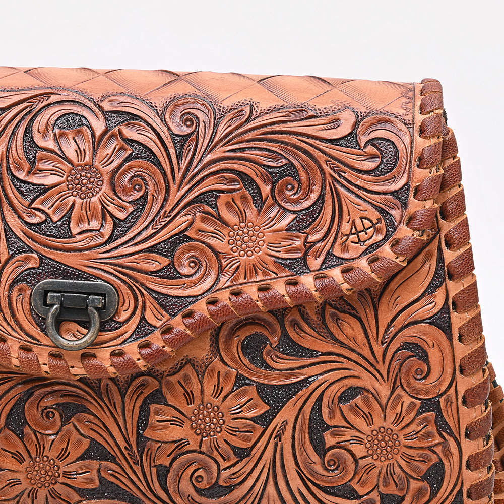 American Darling Handcrafted Western Leather Crossbody Bag Intricate Tooled Floral Design
