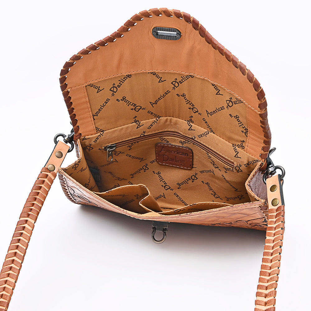American Darling Handcrafted Western Leather Crossbody Bag Intricate Tooled Floral Design