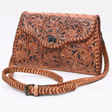 ADBG1057 Tooled Leather Western Wallet Crossbody Bag-Floral Braided Strap by American Darling