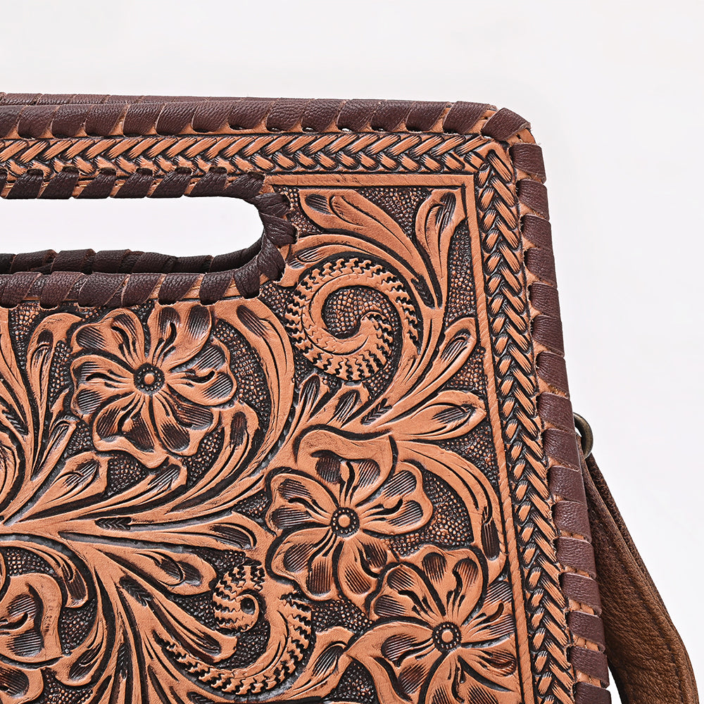 American Darling Hand-Tooled Floral Leather Clutch Bag - Western Style Genuine Leather Crossbody
