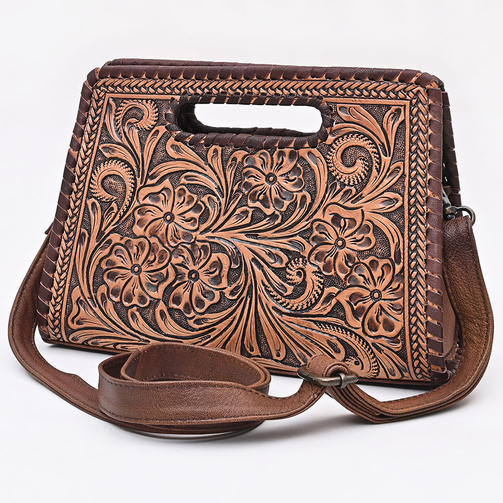 American Darling Hand-Tooled Floral Leather Clutch Bag - Western Style Genuine Leather Crossbody