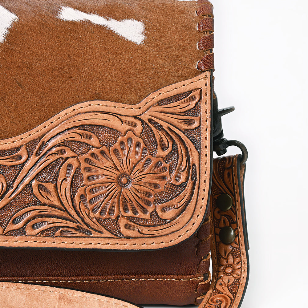 American Darling Hand-Tooled Hair-On Leather Crossbody Bag - Genuine Western Cowhide Purse