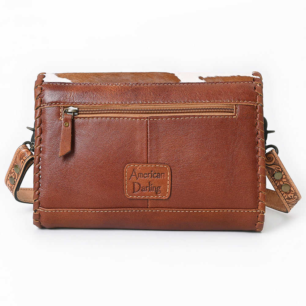 American Darling Hand-Tooled Hair-On Leather Crossbody Bag - Genuine Western Cowhide Purse