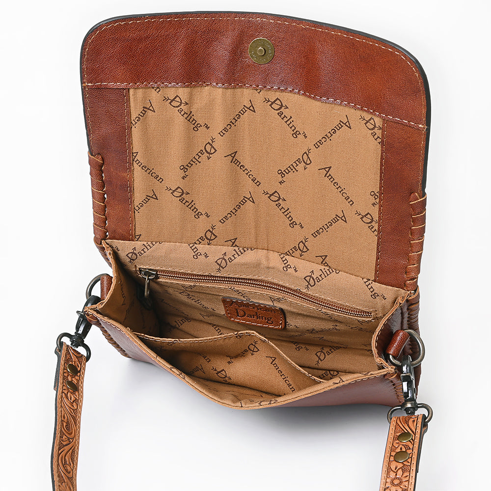American Darling Hand-Tooled Hair-On Leather Crossbody Bag - Genuine Western Cowhide Purse