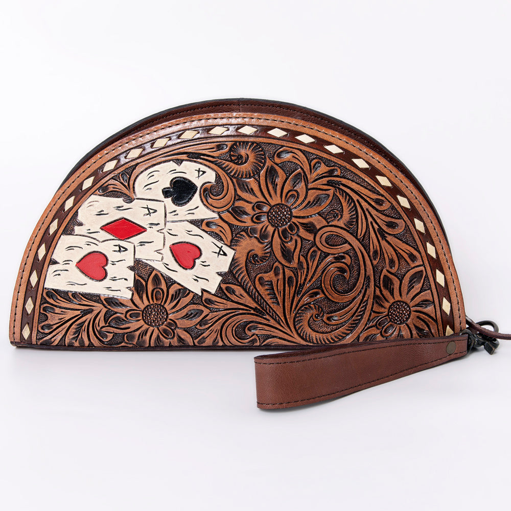 American Darling Hand-Tooled Leather Taco Clutch - Western Genuine Leather Wristlet Bag