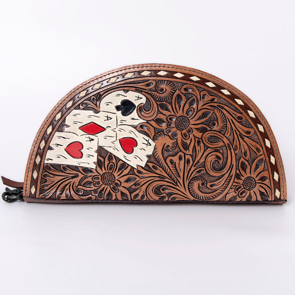 American Darling Hand-Tooled Leather Taco Clutch - Western Genuine Leather Wristlet Bag