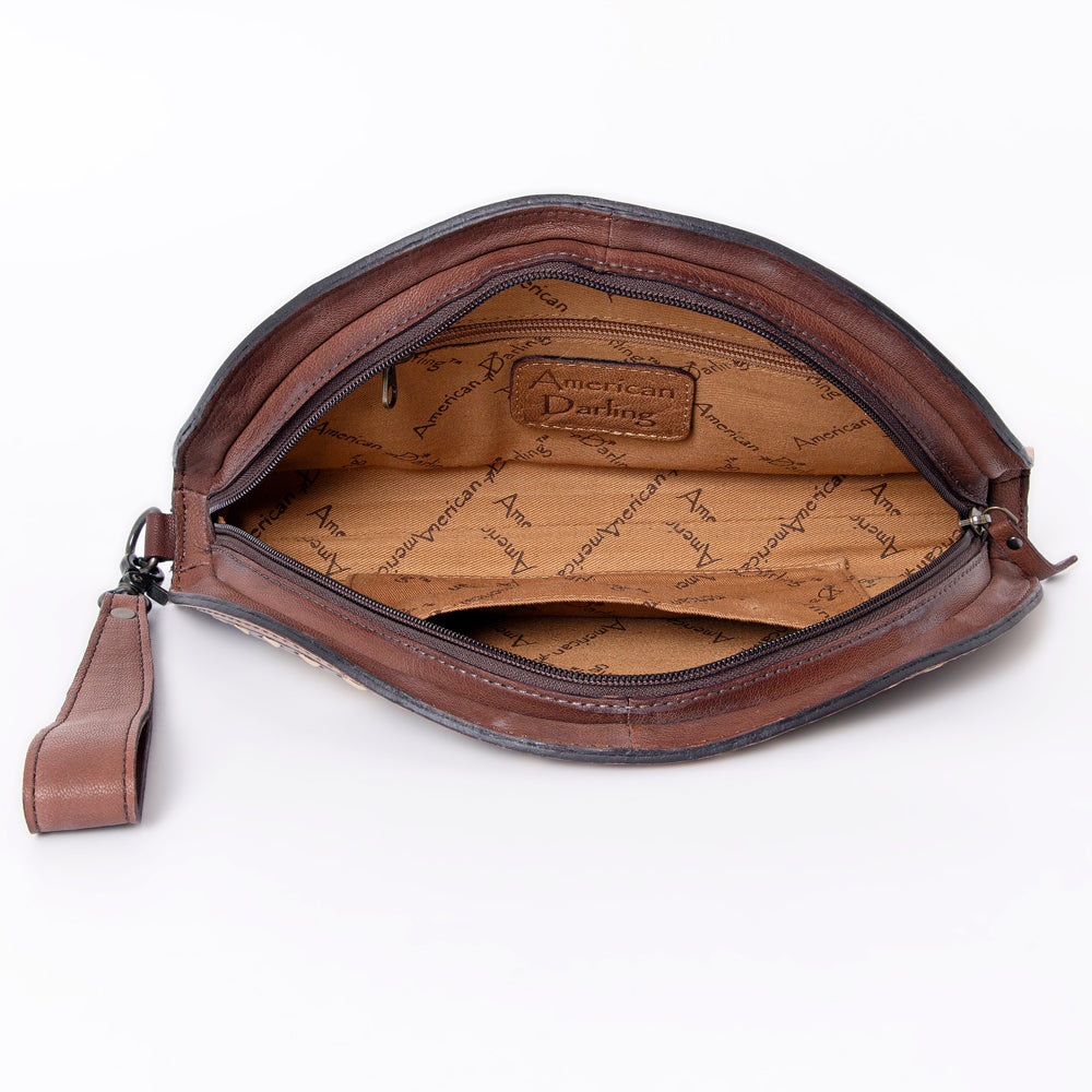American Darling Hand-Tooled Leather Taco Clutch - Western Genuine Leather Wristlet Bag