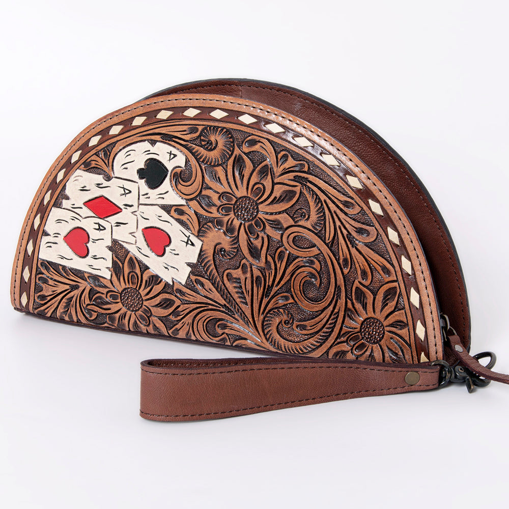 American Darling Hand-Tooled Leather Taco Clutch - Western Genuine Leather Wristlet Bag